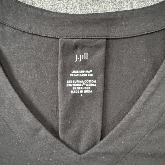J. Jill Luxe Supima Black Pleat-Back V Neck Tee Womens Size Large - Picture 3 of 6